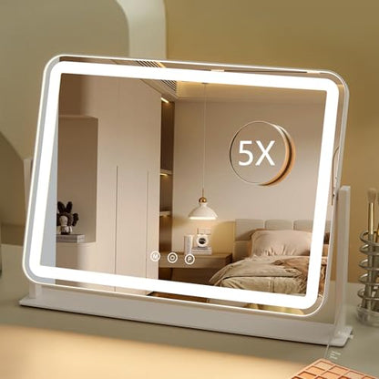 LED Makeup Mirror with 5X Magnification and Adjustable Lighting Modes