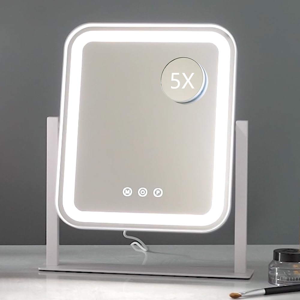 LED Makeup Mirror with 5X Magnification and Adjustable Lighting Modes