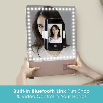 LED Vanity Mirror with Magnifying Attachment and Phone Holder Stand