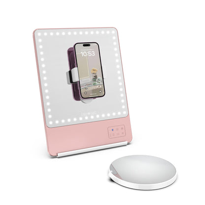 LED Vanity Mirror with Magnifying Attachment and Phone Holder Stand
