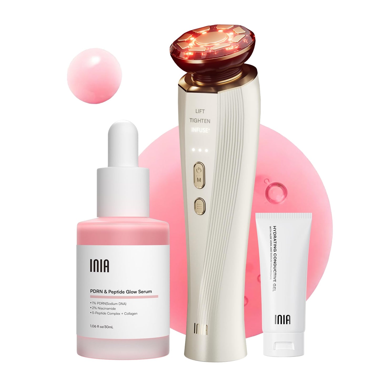 INIA Flare 3-in-1 Microcurrent Facial Device Red Light Therapy for Face
