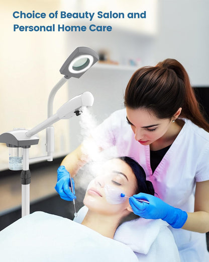 Professional Facial Steamer with Magnifying Lamp & Adjustable Hot Mist Therapy