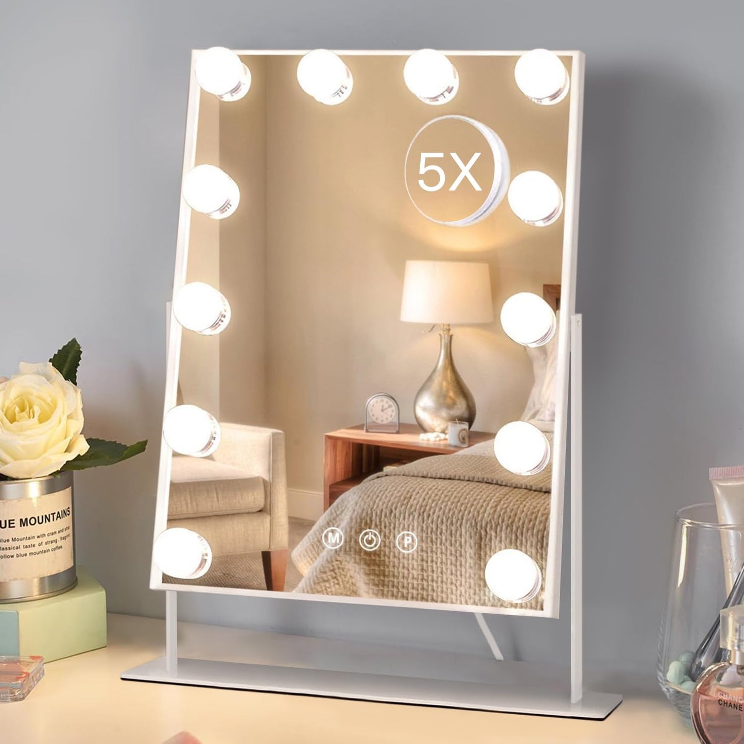 LED Makeup Mirror with 5X Magnification and Adjustable Lighting Modes