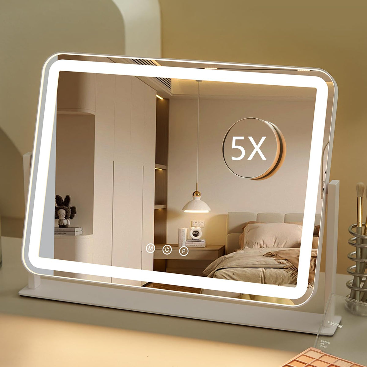 LED Makeup Mirror with 5X Magnification and Adjustable Lighting Modes