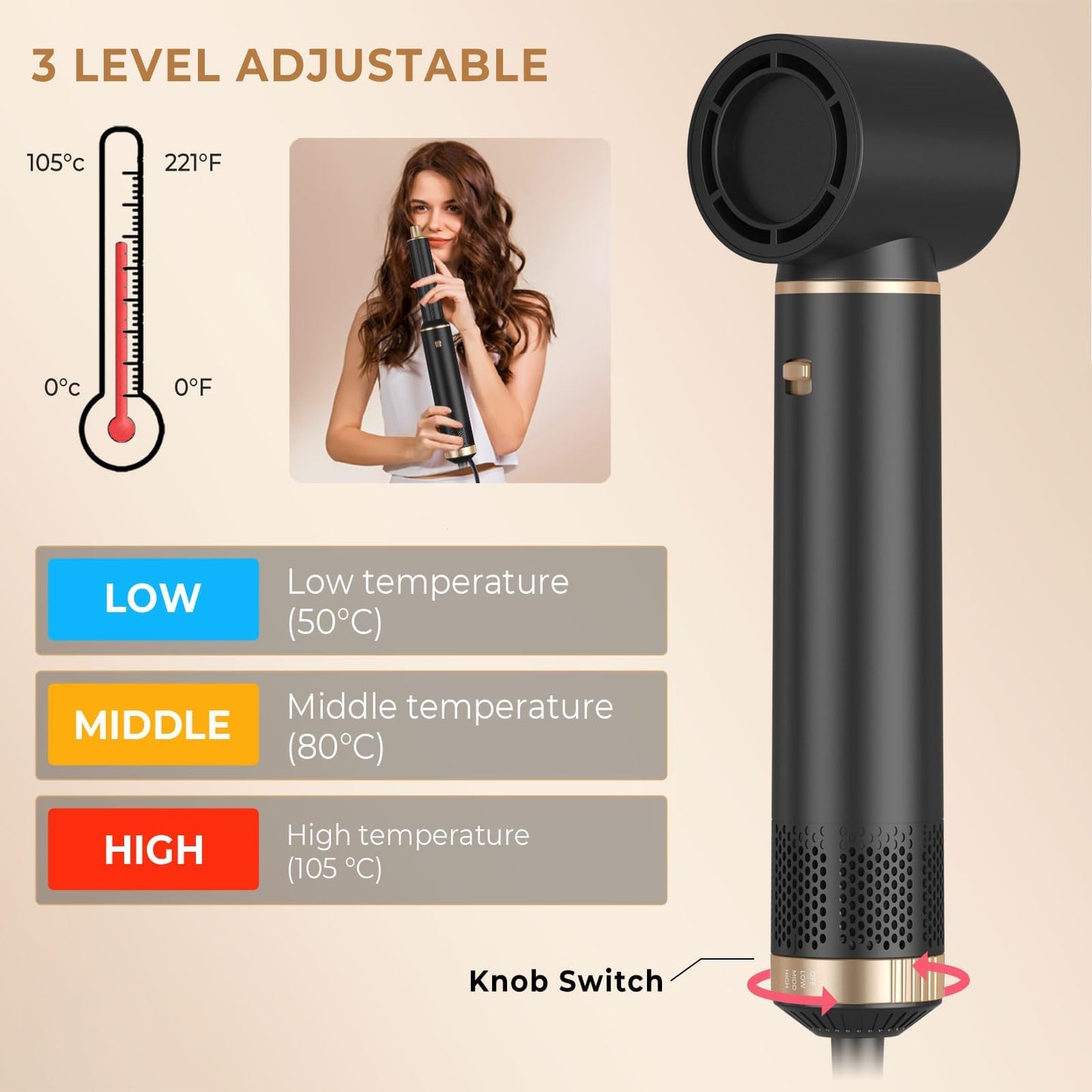 5-in-1 Hair Dryer Brush with Air Curling, Volumizing & Styling Tools