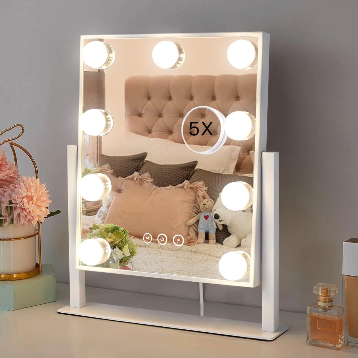 LED Makeup Mirror with 5X Magnification and Adjustable Lighting Modes