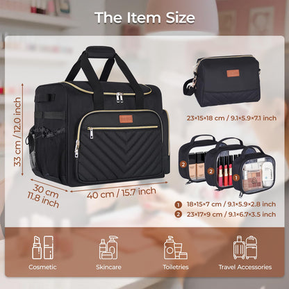 INSMEER Rolling Cosmetic Bag with 3 Removable Clear Bags and Shoulder Bag