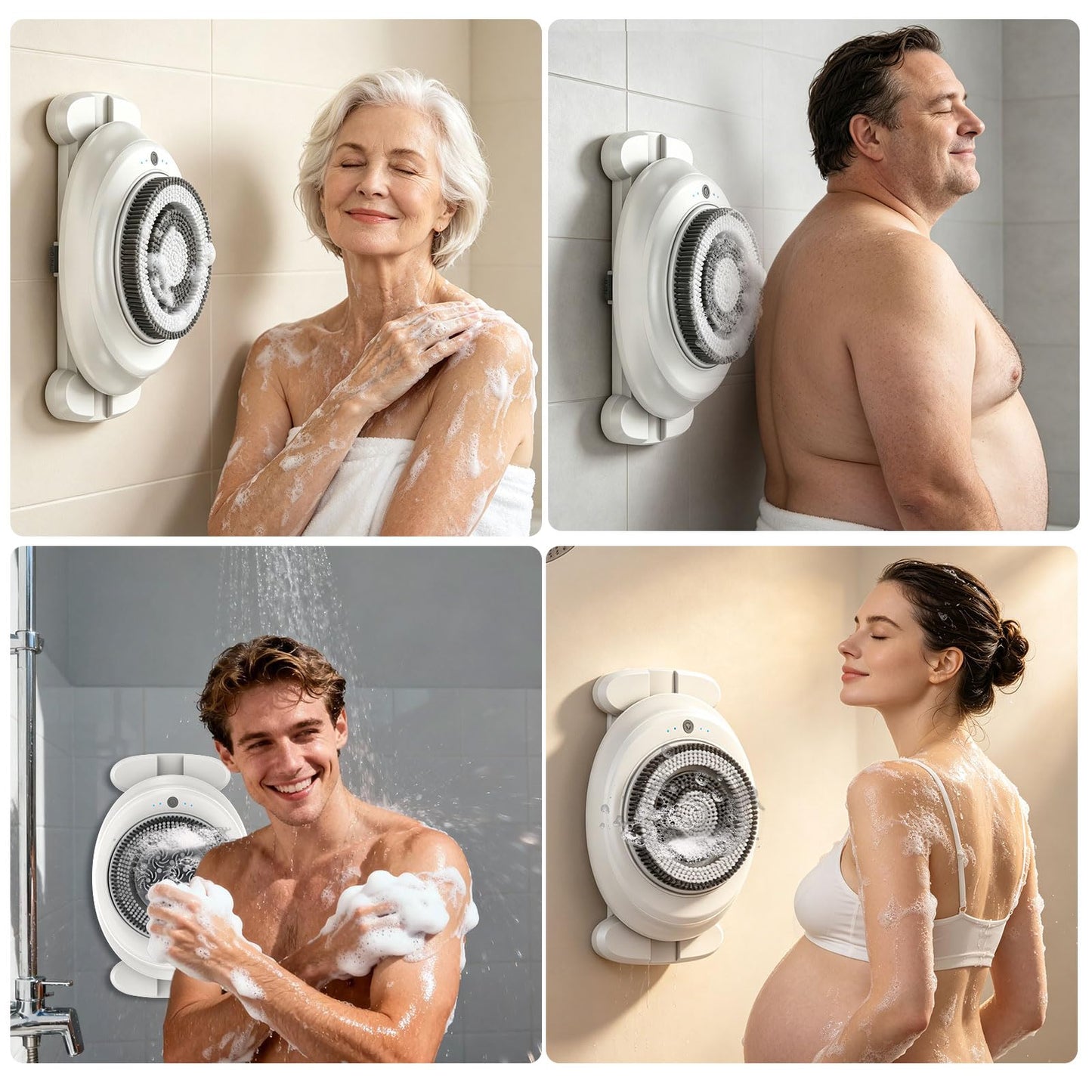 Wall-Mounted Electric Shower Body Scrubber with Soft Bristles & Replaceable Heads