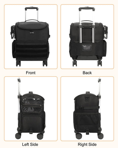 Rolling Makeup Train Case with Clear Bags and 360° Spinner Wheels Organizer
