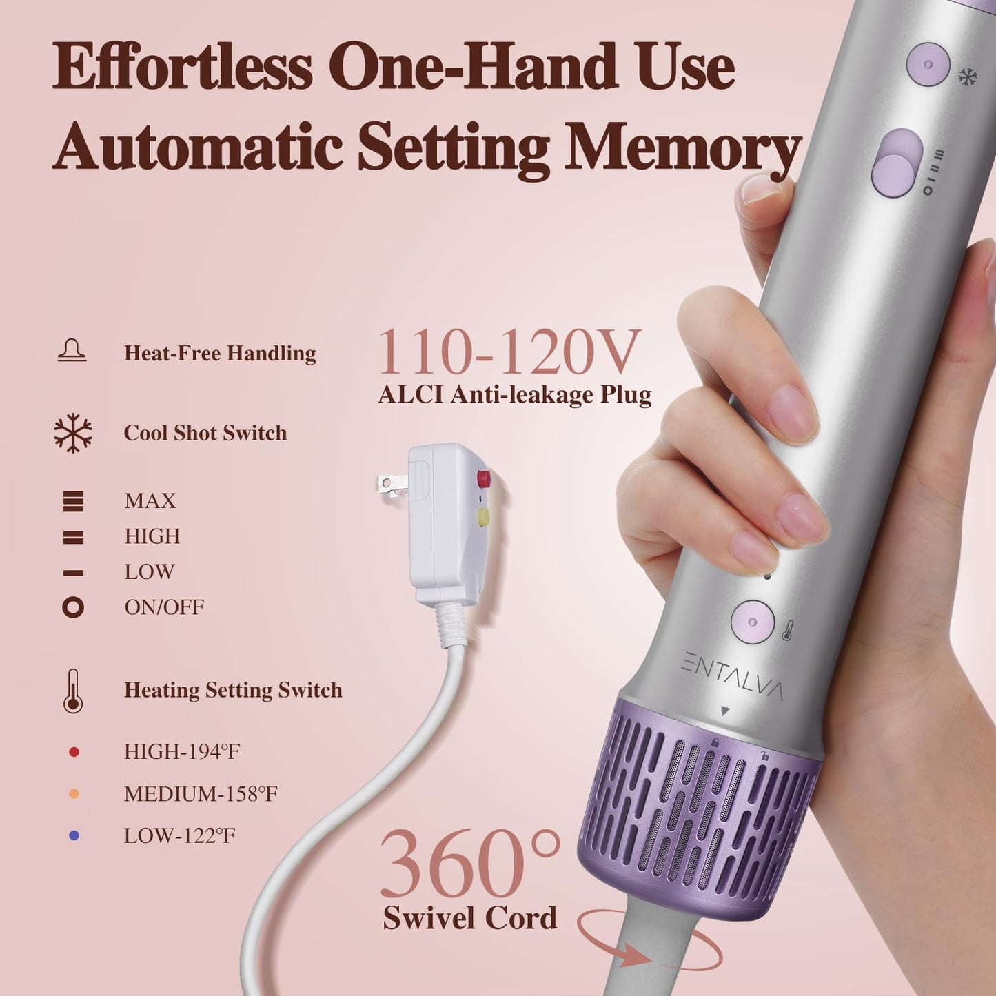 5-in-1 Hot Air Styler Brush for Hair Drying, Curling & Volumizing