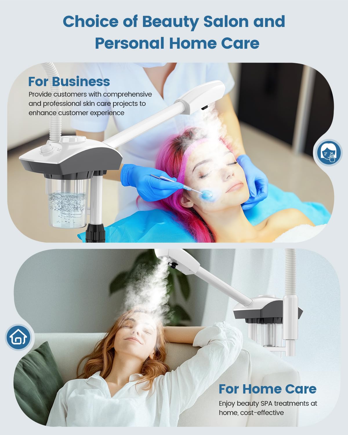 Professional Facial Steamer with Magnifying Lamp & Adjustable Hot Mist Therapy