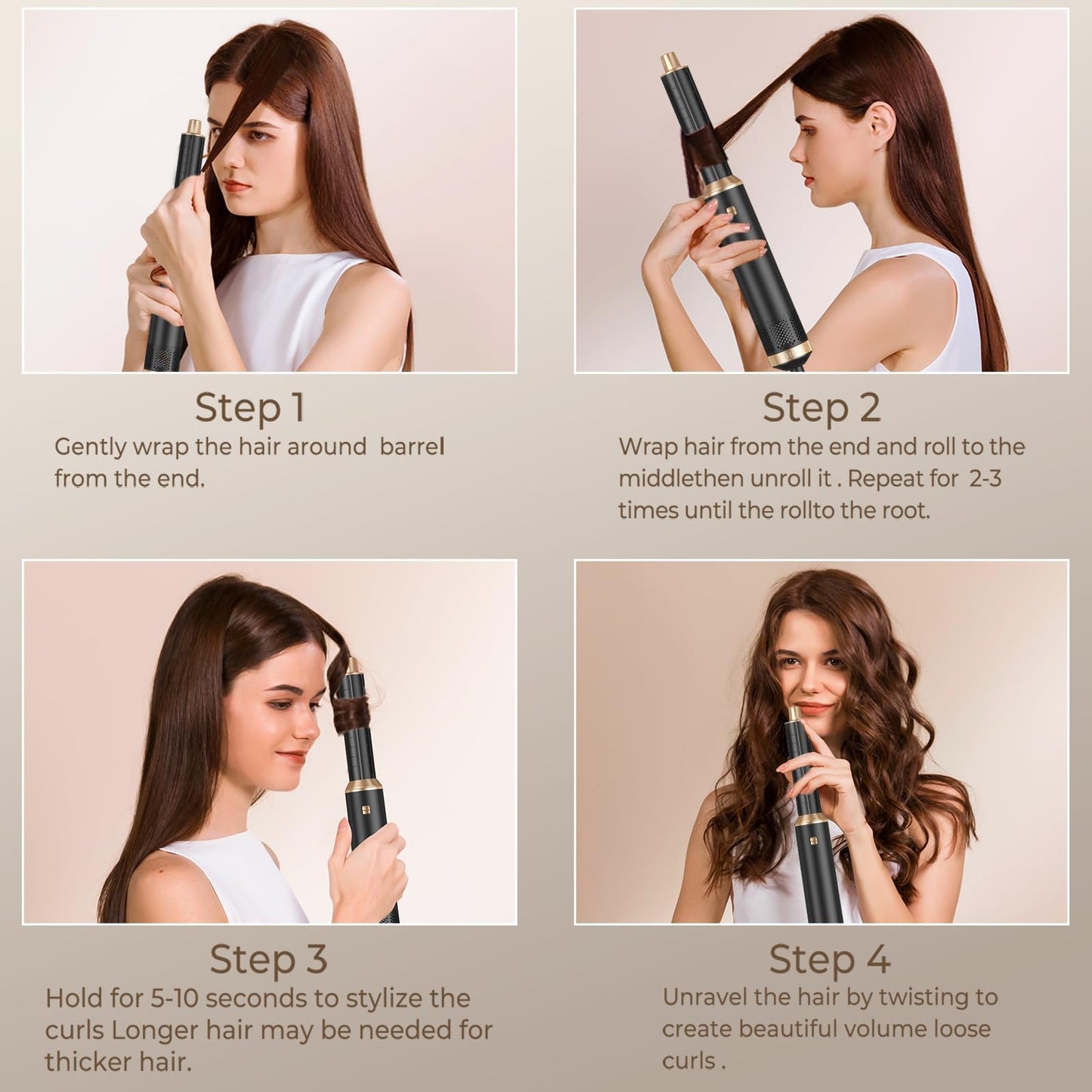 5-in-1 Hair Dryer Brush with Air Curling, Volumizing & Styling Tools