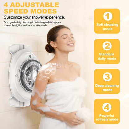 Wall-Mounted Electric Shower Body Scrubber with Soft Bristles & Replaceable Heads