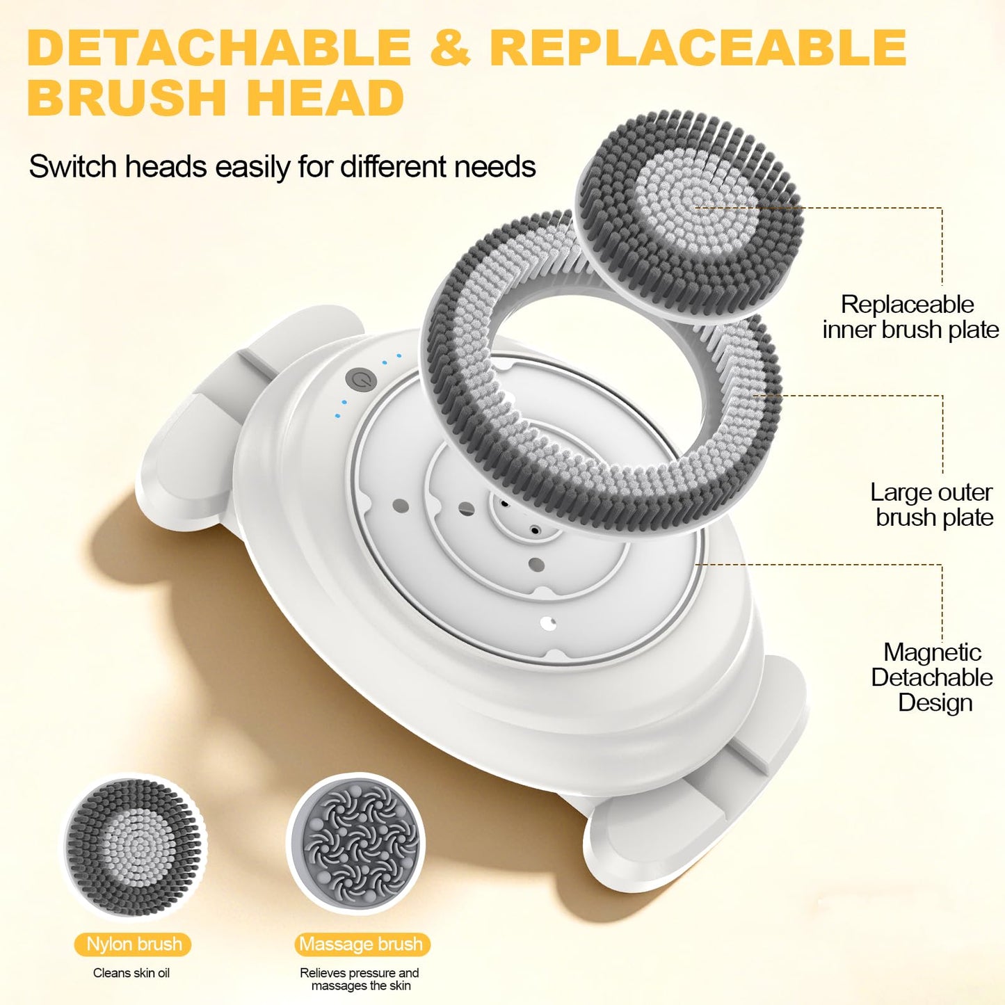 Wall-Mounted Electric Shower Body Scrubber with Soft Bristles & Replaceable Heads