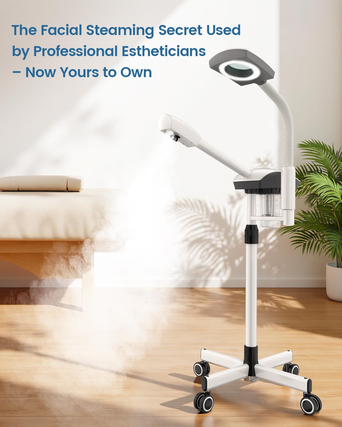 Professional Facial Steamer with Magnifying Lamp & Adjustable Hot Mist Therapy