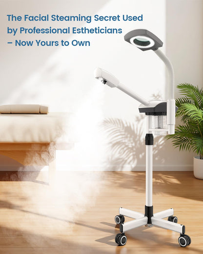 Professional Facial Steamer with Magnifying Lamp & Adjustable Hot Mist Therapy
