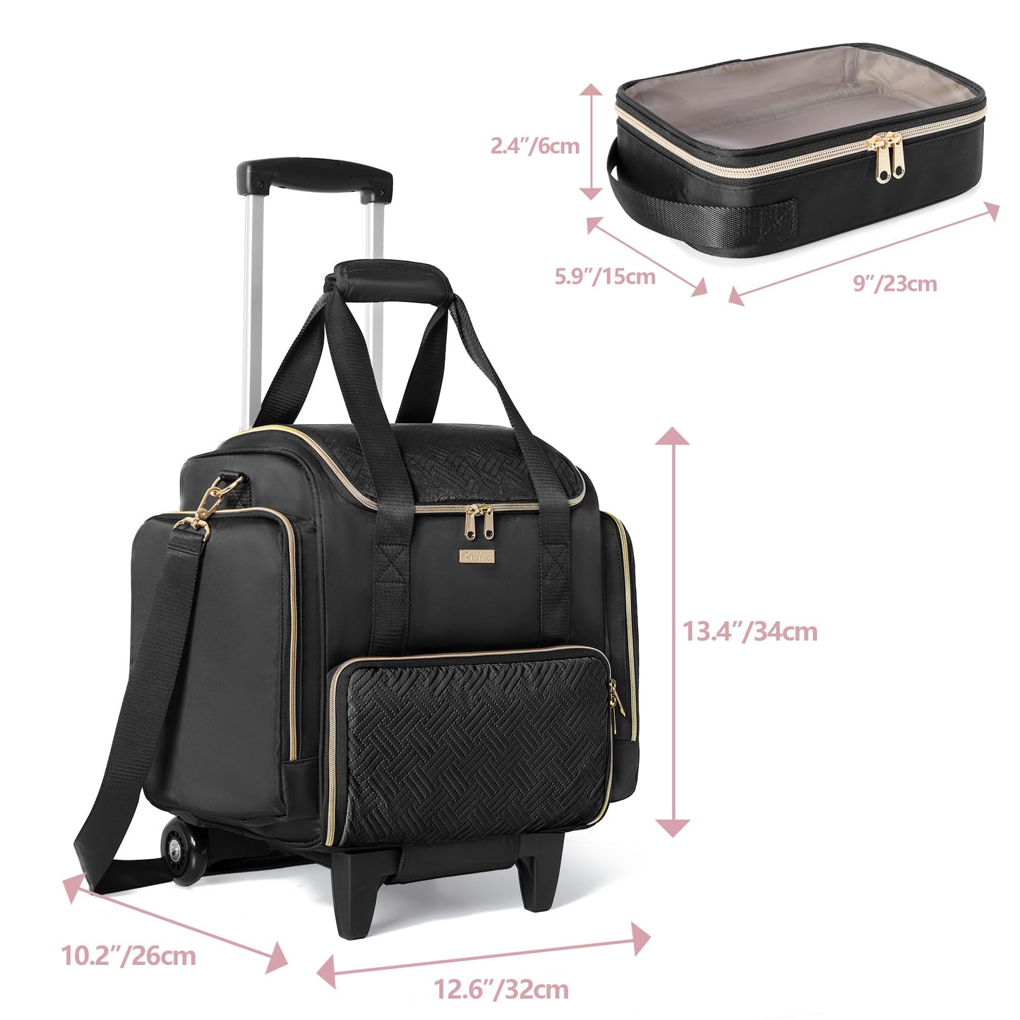 Prokva Rolling Makeup Case, Professional Makeup Train Case with Wheels