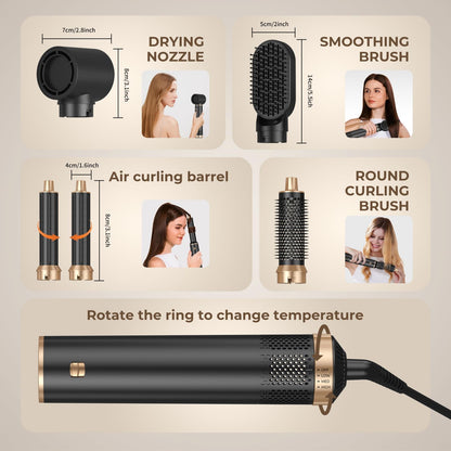 5-in-1 Hair Dryer Brush with Air Curling, Volumizing & Styling Tools