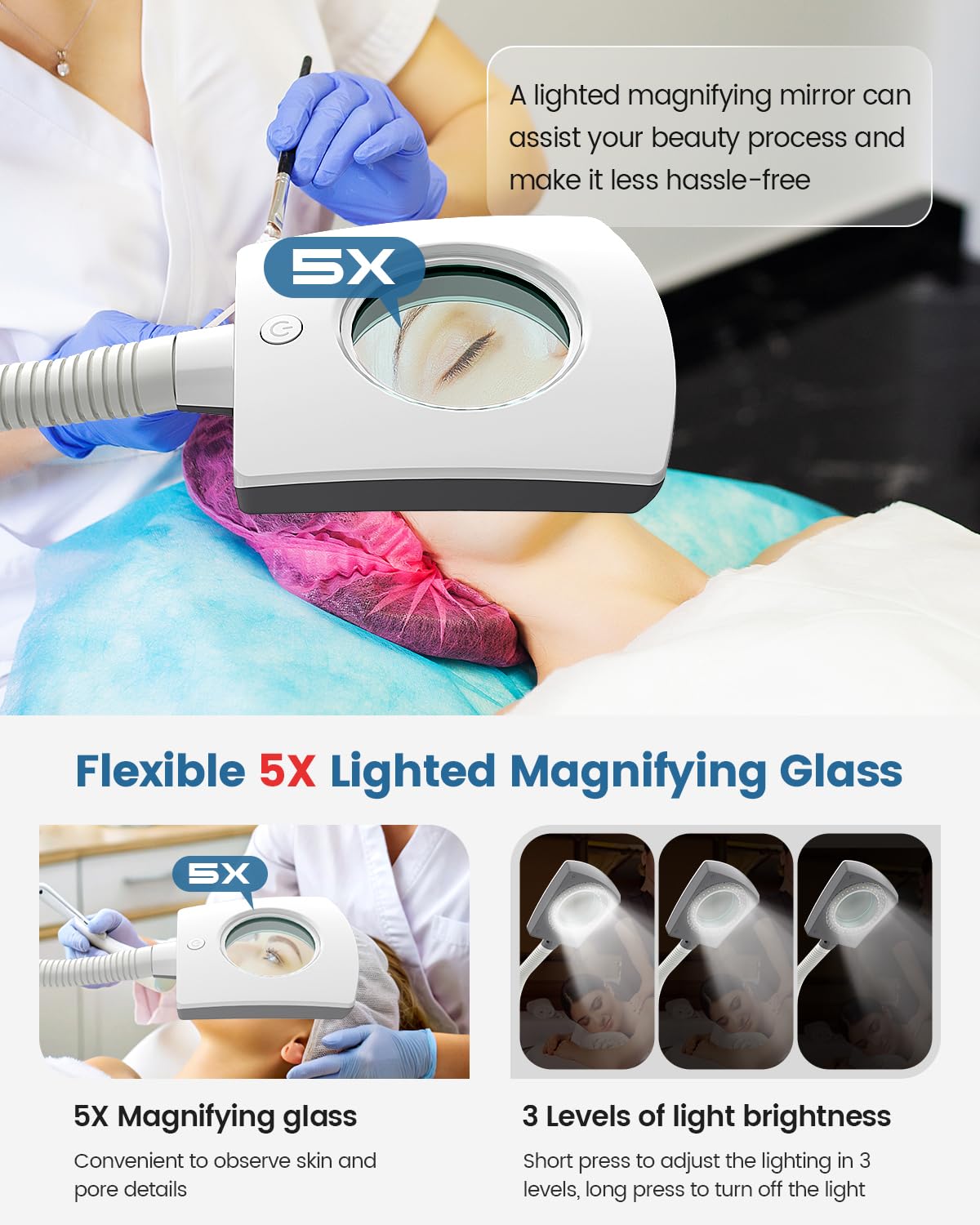 Professional Facial Steamer with Magnifying Lamp & Adjustable Hot Mist Therapy