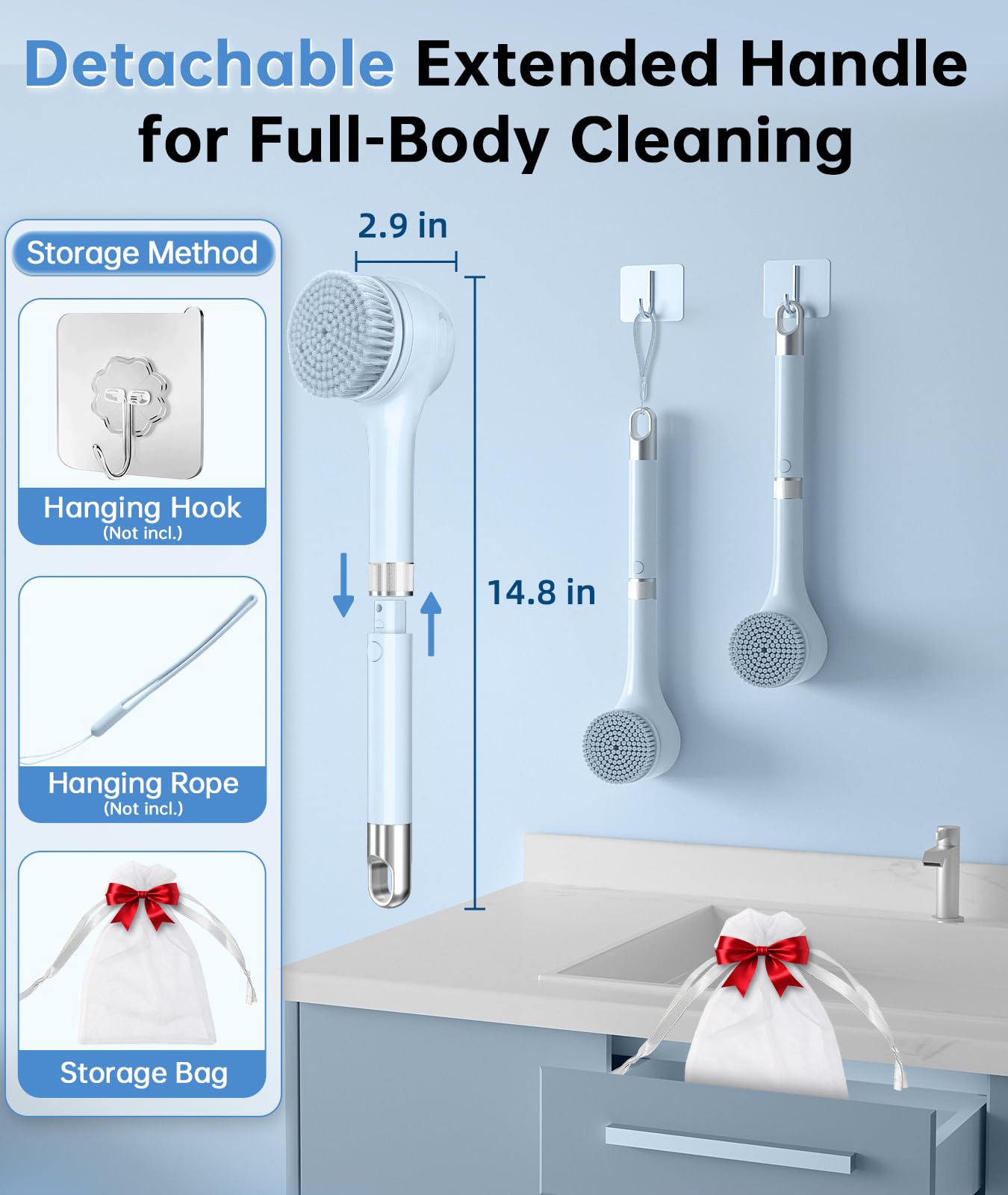 Rechargeable Electric Body Brush with Long Handle for Deep Cleansing & Exfoliation