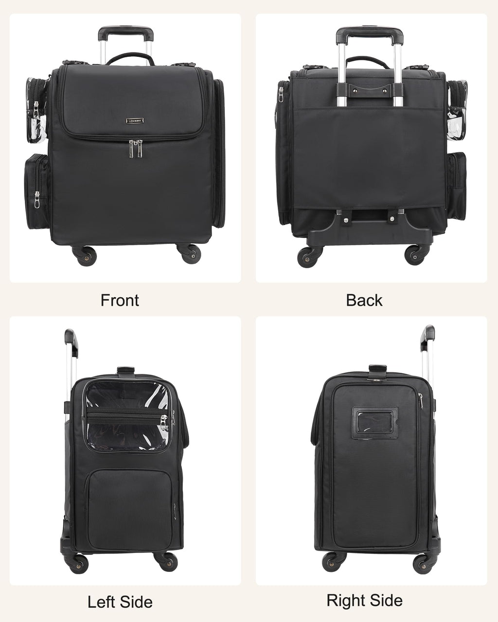 Rolling Makeup Train Case with Adjustable Dividers and Beauty Tool Storage Organizer