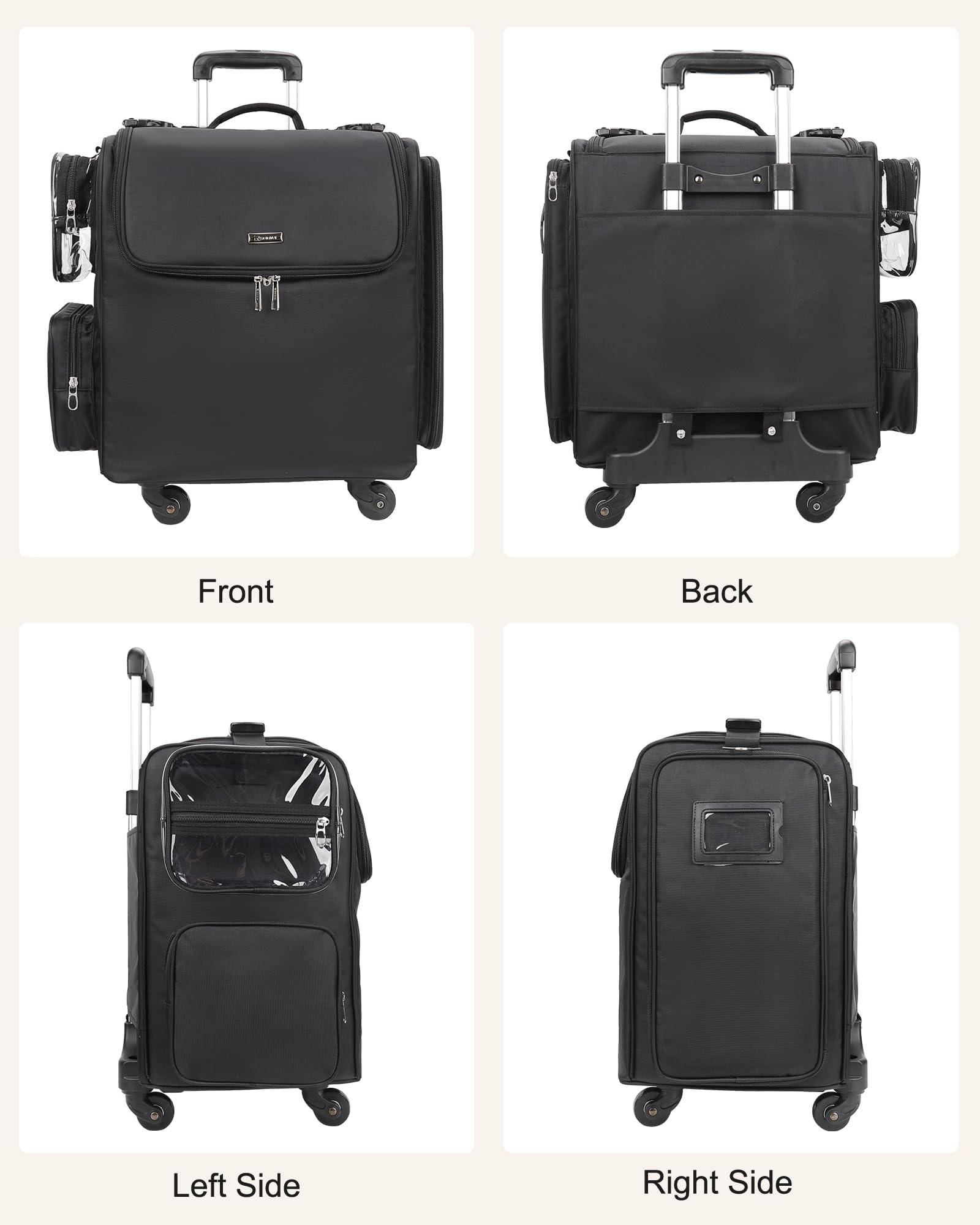 Rolling Makeup Train Case with Adjustable Dividers and Beauty Tool Storage Organizer