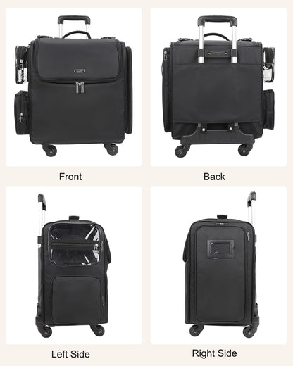 Rolling Makeup Train Case with Adjustable Dividers and Beauty Tool Storage Organizer