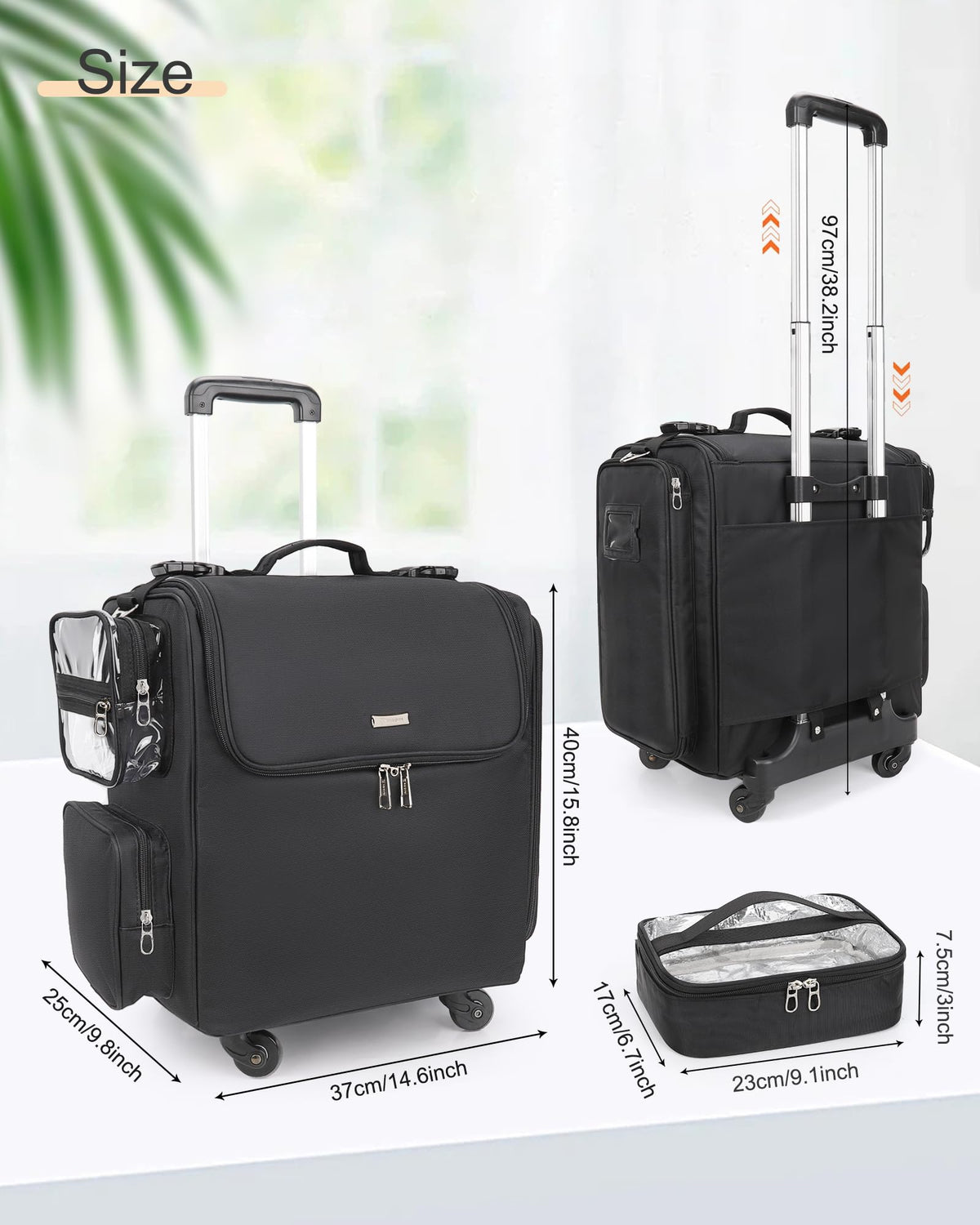 Rolling Makeup Train Case with Adjustable Dividers and Beauty Tool Storage Organizer