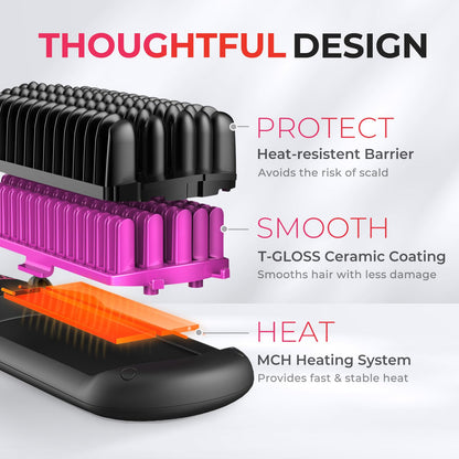 Ionic Hair Straightening Brush with Adjustable Heat Levels for Smooth Styling