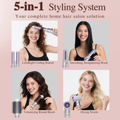 5-in-1 Hot Air Styler Brush for Hair Drying, Curling & Volumizing