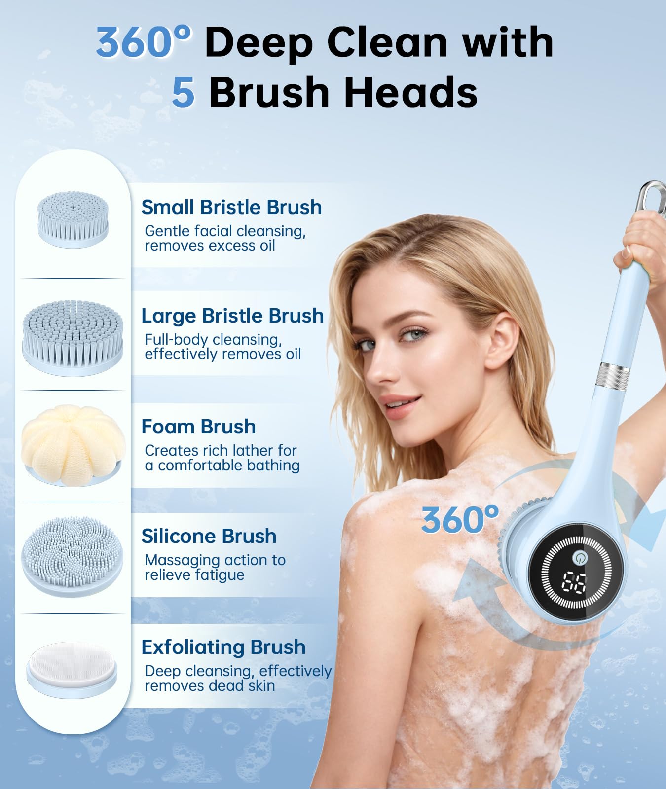 Rechargeable Electric Body Brush with Long Handle for Deep Cleansing & Exfoliation
