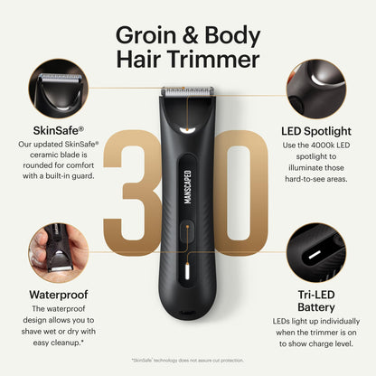 Waterproof Body Hair Trimmer with Skin-Safe Ceramic Blade Technology