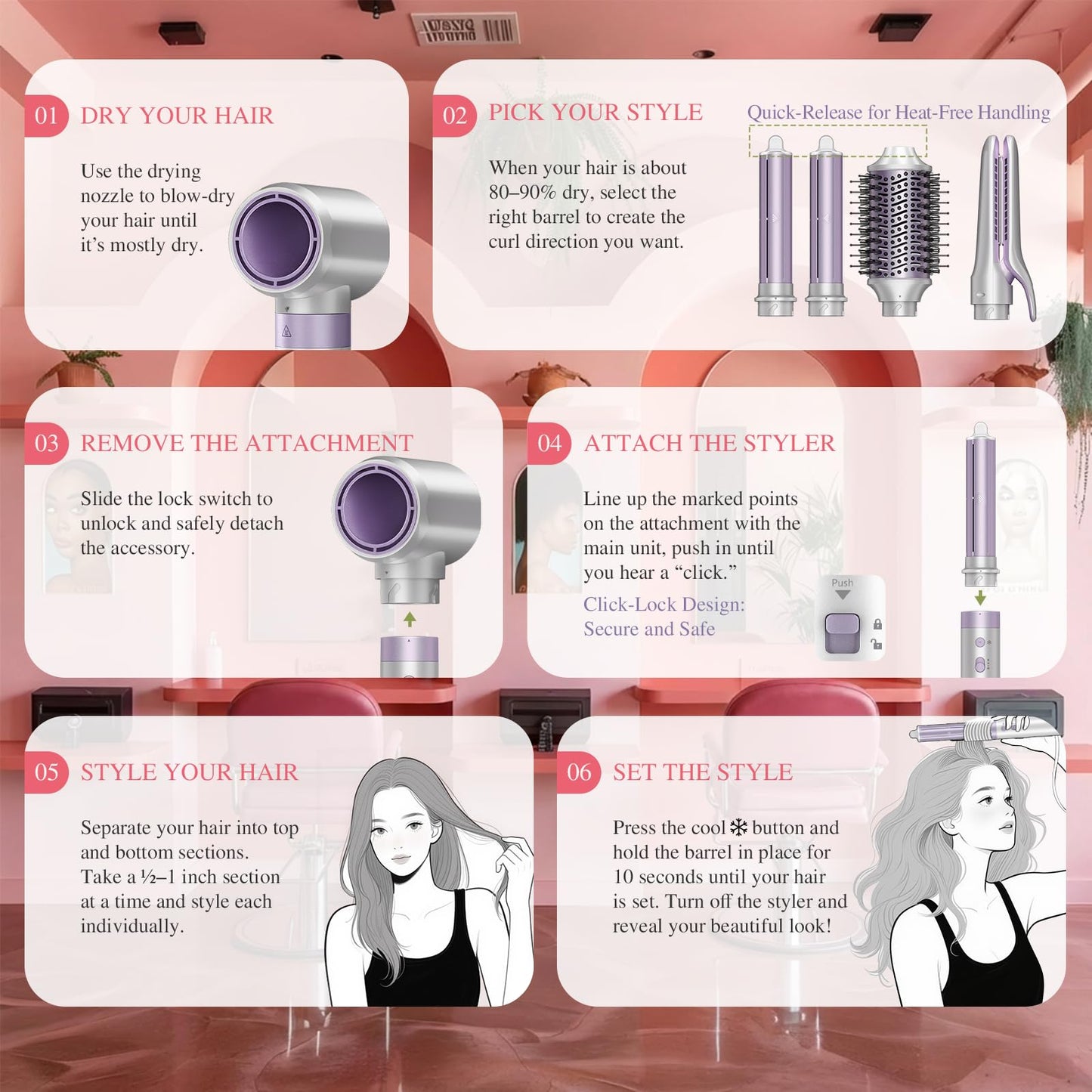 5-in-1 Hot Air Styler Brush for Hair Drying, Curling & Volumizing