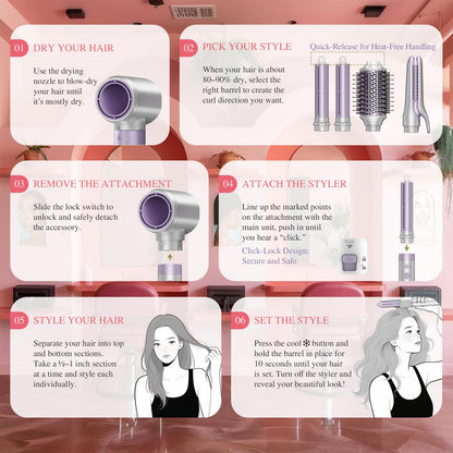 5-in-1 Hot Air Styler Brush for Hair Drying, Curling & Volumizing