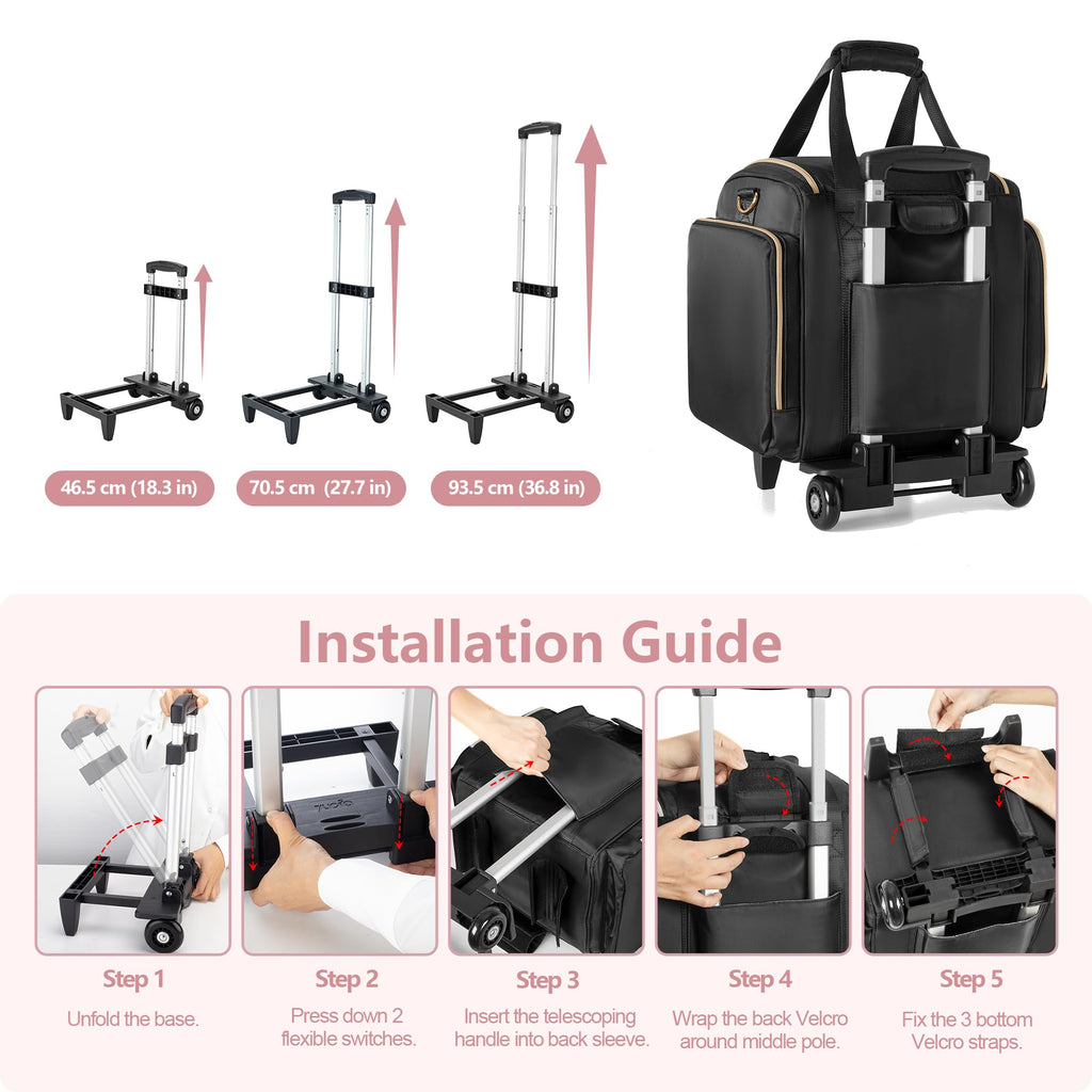 Prokva Rolling Makeup Case, Professional Makeup Train Case with Wheels