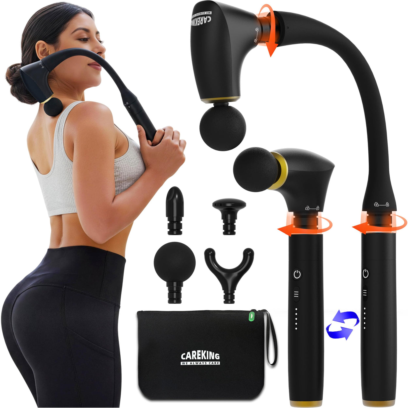 2-in-1 Percussion Massage Gun with Extension Handle for Deep Tissue Relief
