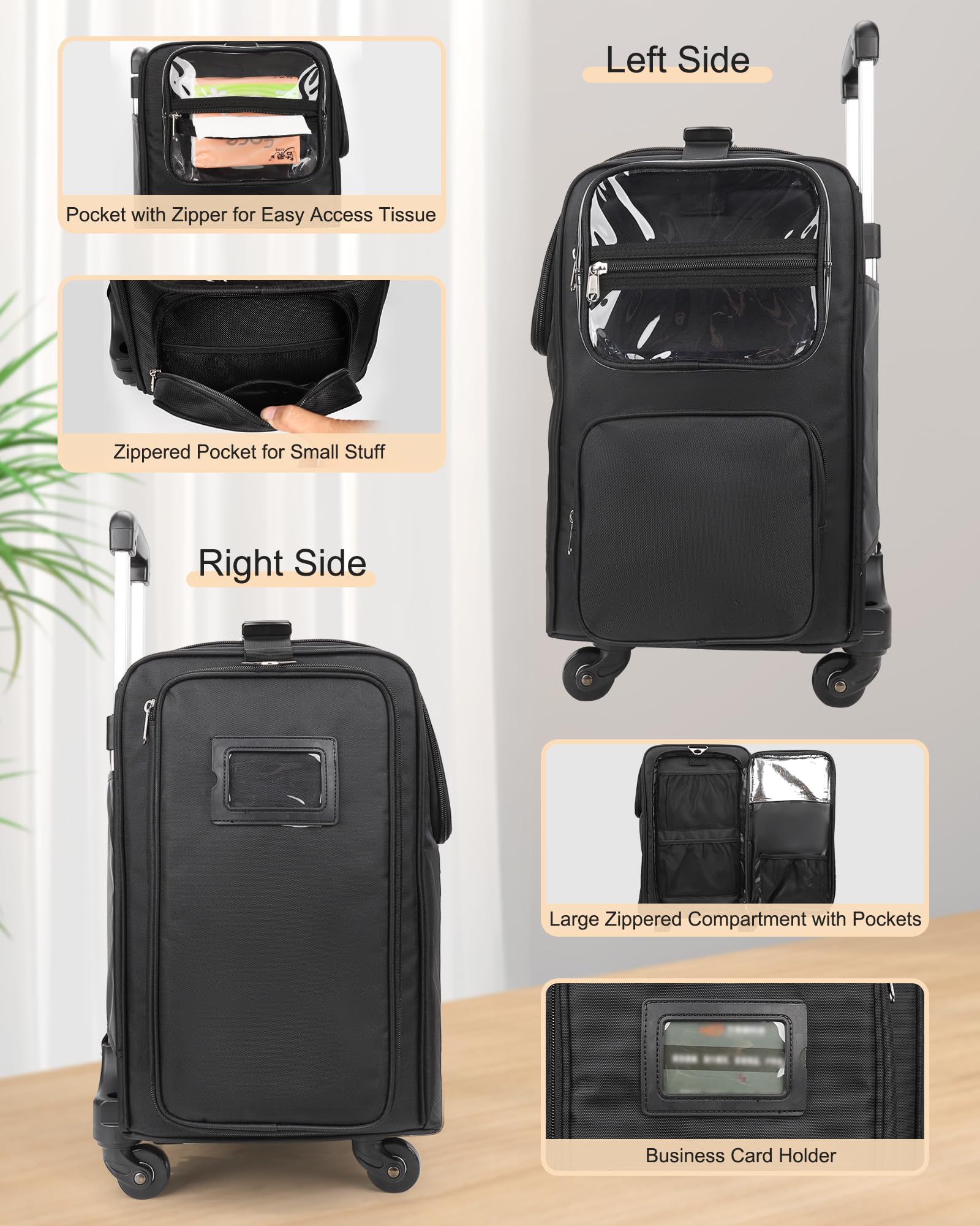 Rolling Makeup Train Case with Adjustable Dividers and Beauty Tool Storage Organizer