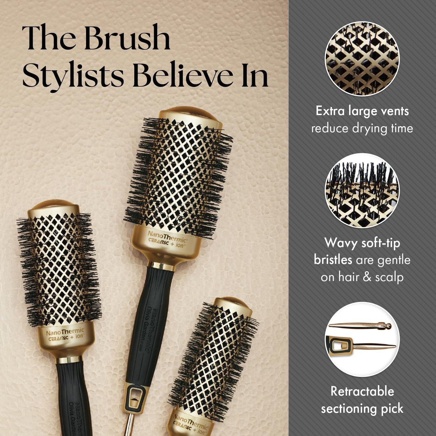 Ceramic Ionic Round Thermal Hair Brush for Professional Blowouts