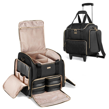 Prokva Rolling Makeup Case, Professional Makeup Train Case with Wheels