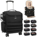 Rolling Makeup Train Case with Clear Bags and 360° Spinner Wheels Organizer