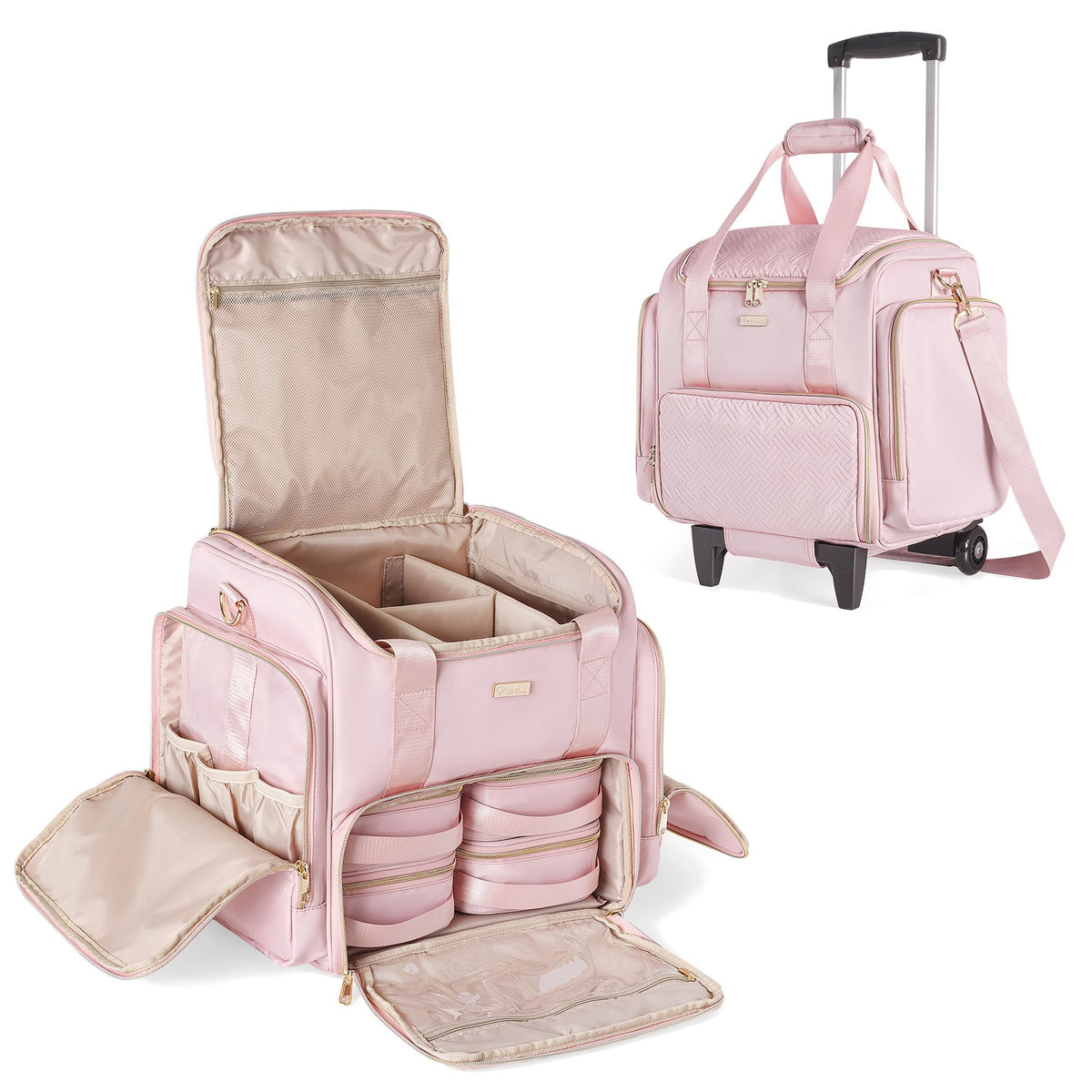 Prokva Rolling Makeup Case, Professional Makeup Train Case with Wheels