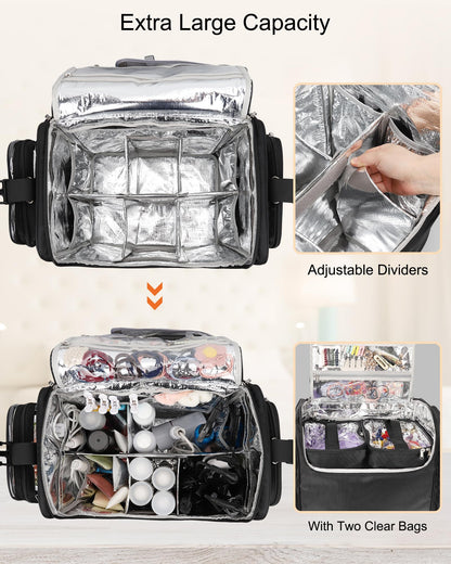 Rolling Makeup Train Case with Adjustable Dividers and Beauty Tool Storage Organizer