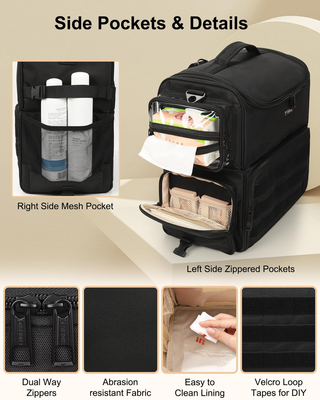 Rolling Makeup Train Case with Clear Bags and 360° Spinner Wheels Organizer