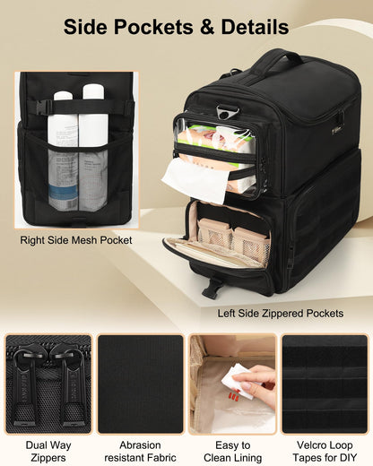 Rolling Makeup Train Case with Clear Bags and 360° Spinner Wheels Organizer