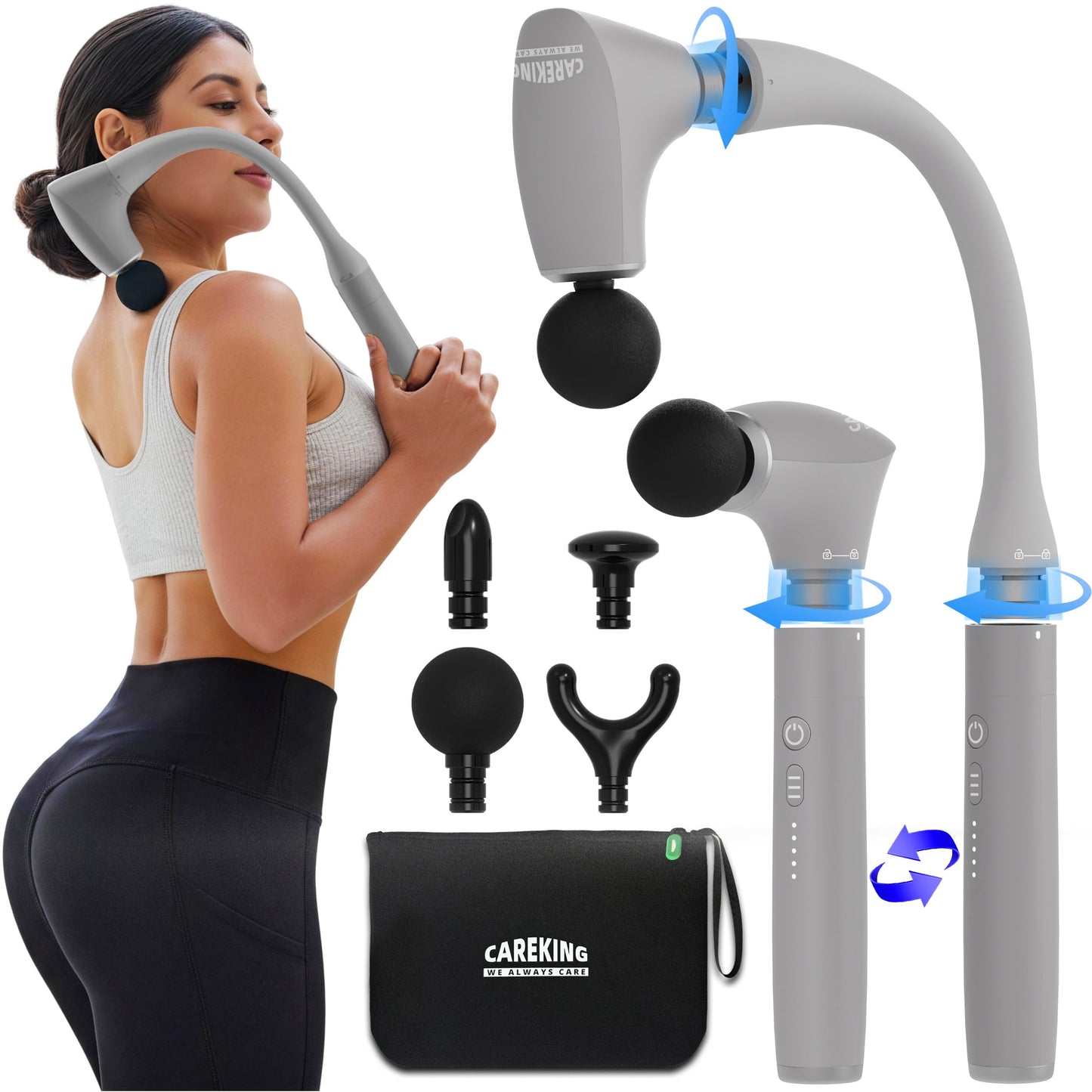 2-in-1 Percussion Massage Gun with Extension Handle for Deep Tissue Relief