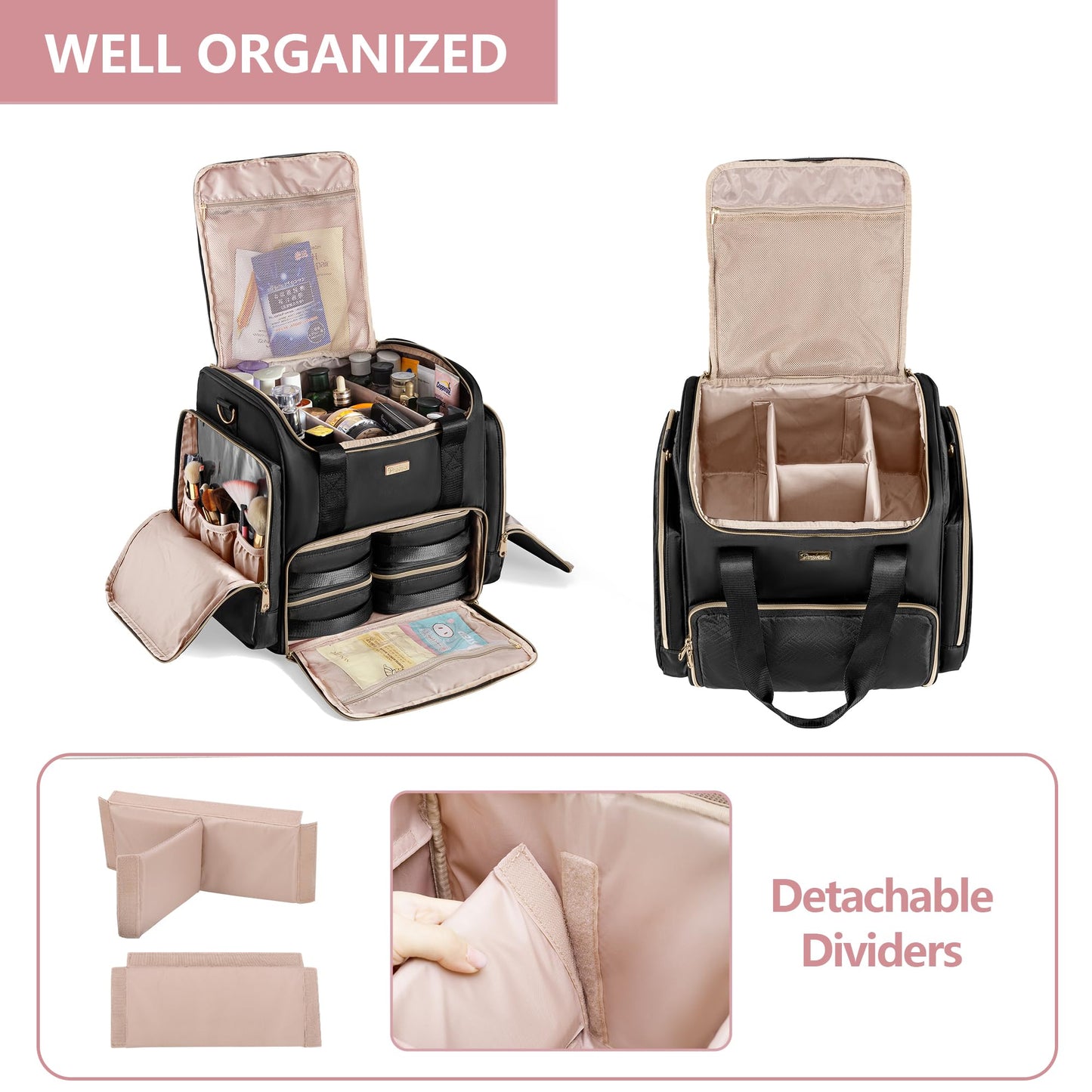 Prokva Rolling Makeup Case, Professional Makeup Train Case with Wheels