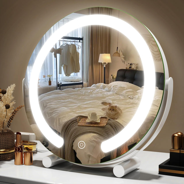 Gold LED Vanity Mirror with 3-Color Lighting and 360° Rotation Design