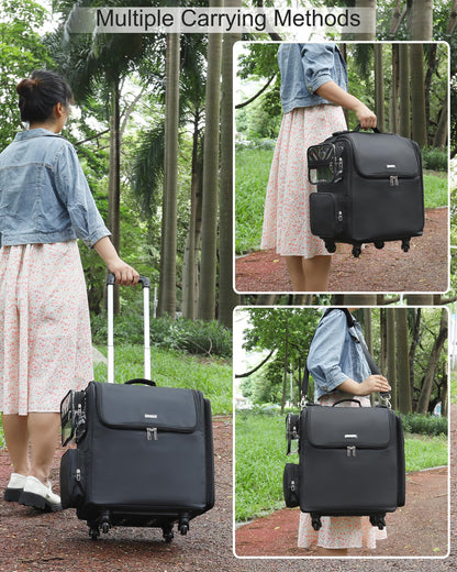 Rolling Makeup Train Case with Adjustable Dividers and Beauty Tool Storage Organizer